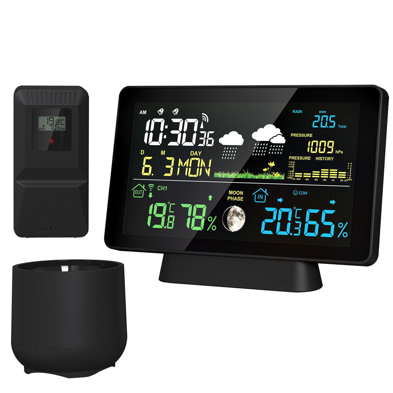 Rain Gauge Digital - Wewnętrzna/zewnętrzna bezprzewodowa stacja pogodowa Termometr Czas